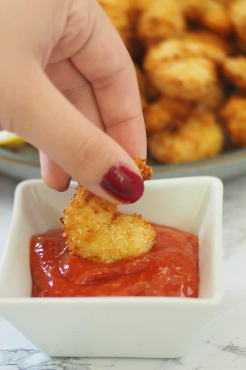 breaded shrimp dipped in sauce