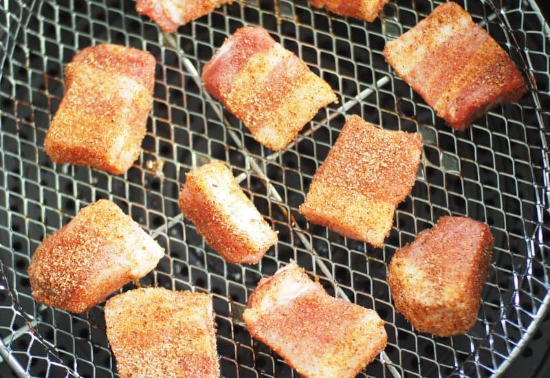 raw seasoned pork belly in air fryer