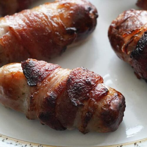 Bacon wrapped sausage appetizer