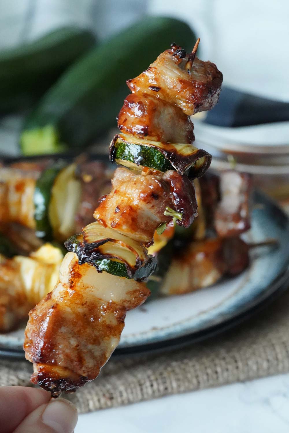 Air fryer pork belly skewers