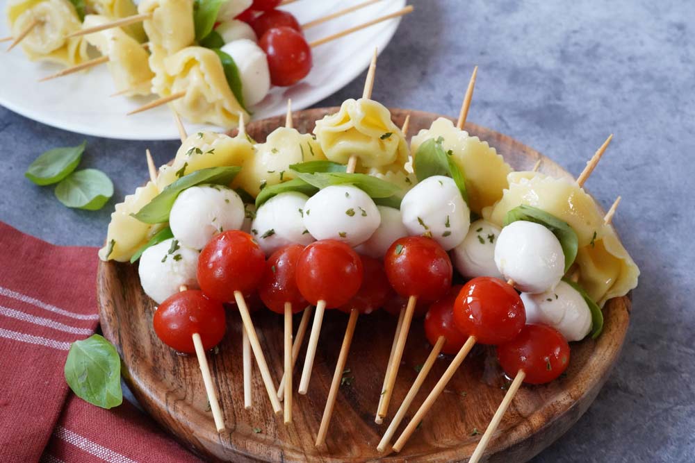 Caprese tortellini skewers