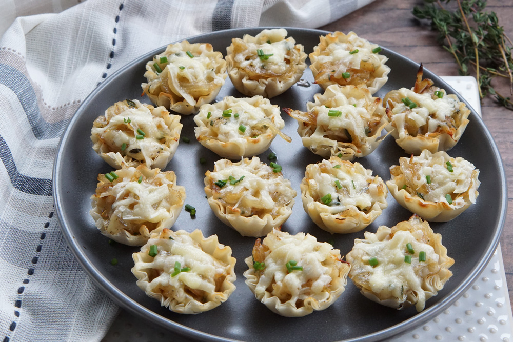 French onion bites on a tray