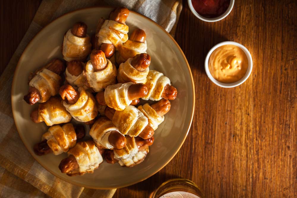 A plate of pigs in a blanket