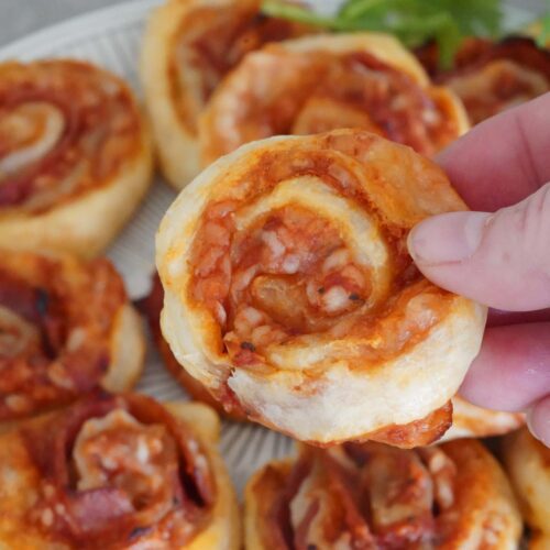 A puff pastry pizza pinwheel