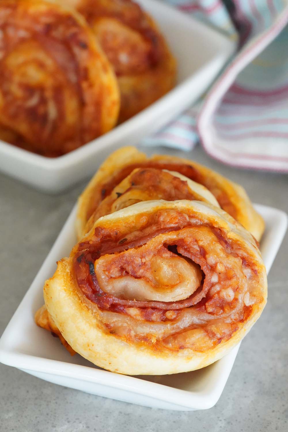 A puff pastry pizza pinwheel