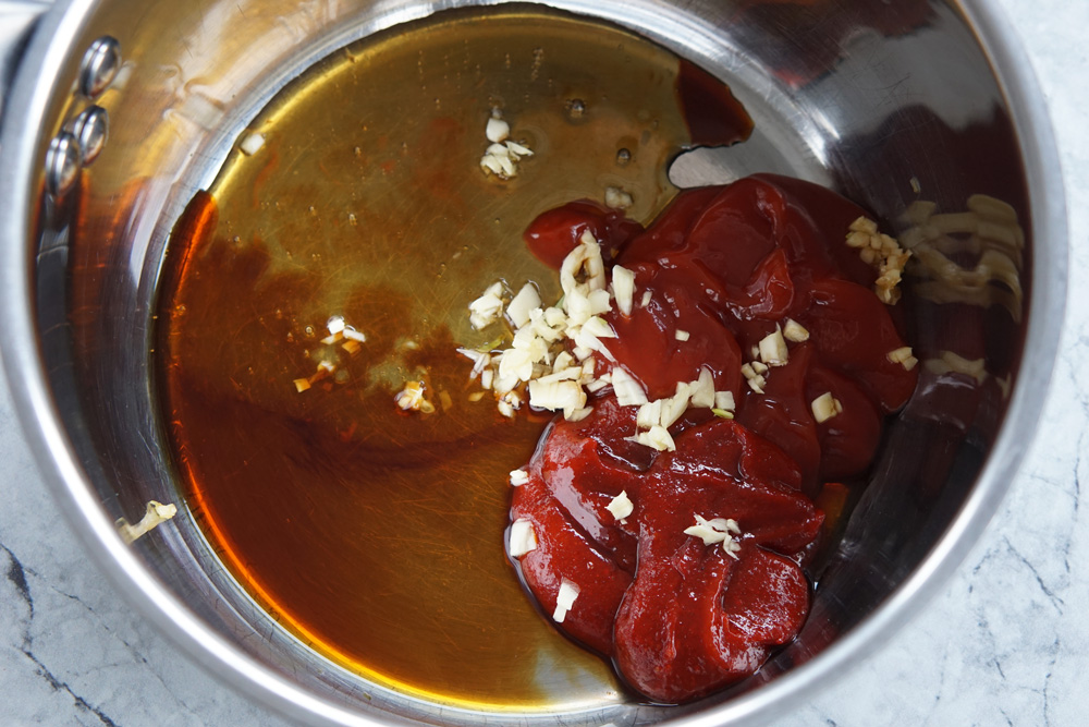 sauce ingredients in a sauce pan