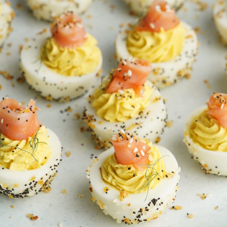 Everything smoked salmon deviled eggs
