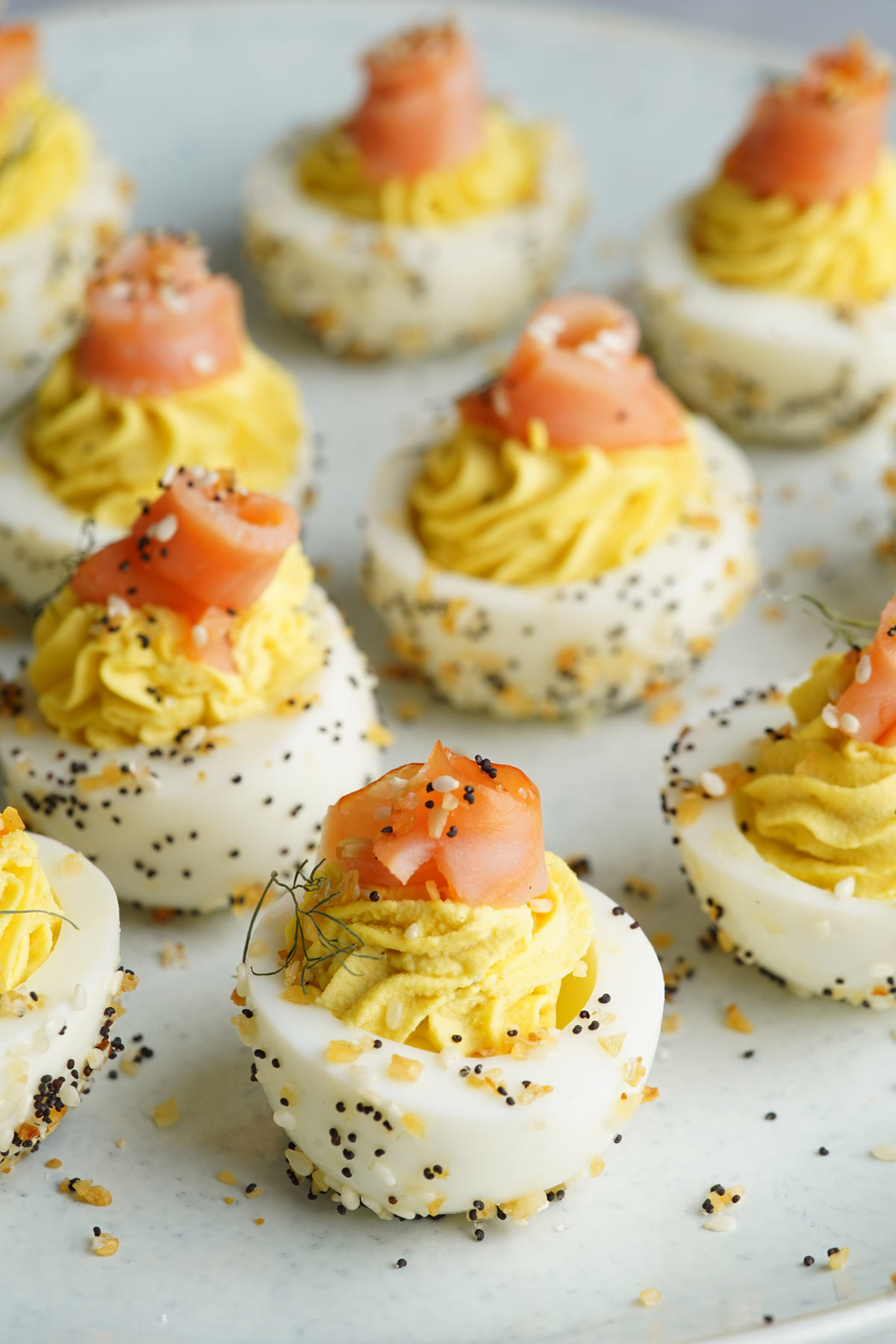 Everything smoked salmon deviled eggs