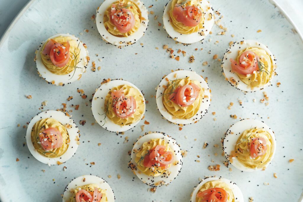 Everything smoked salmon deviled eggs
