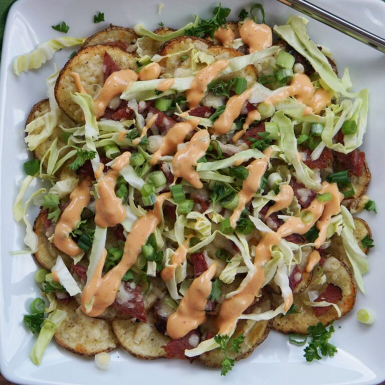 corned beef nachos with potatoes.