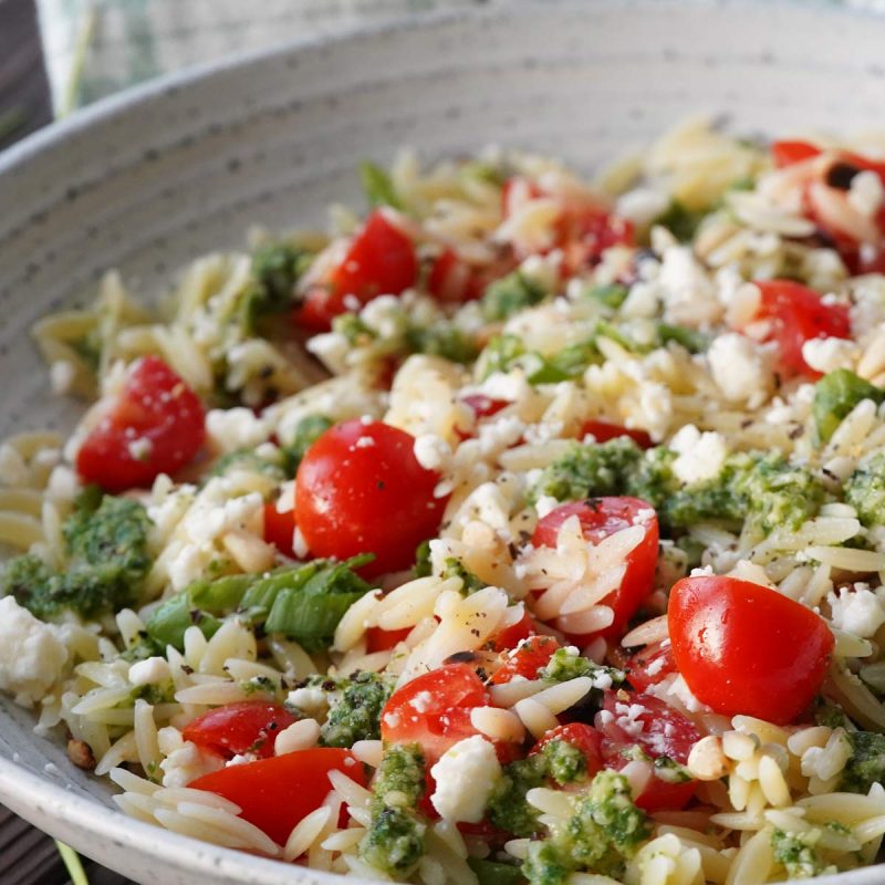 Basil pesto orzo salad