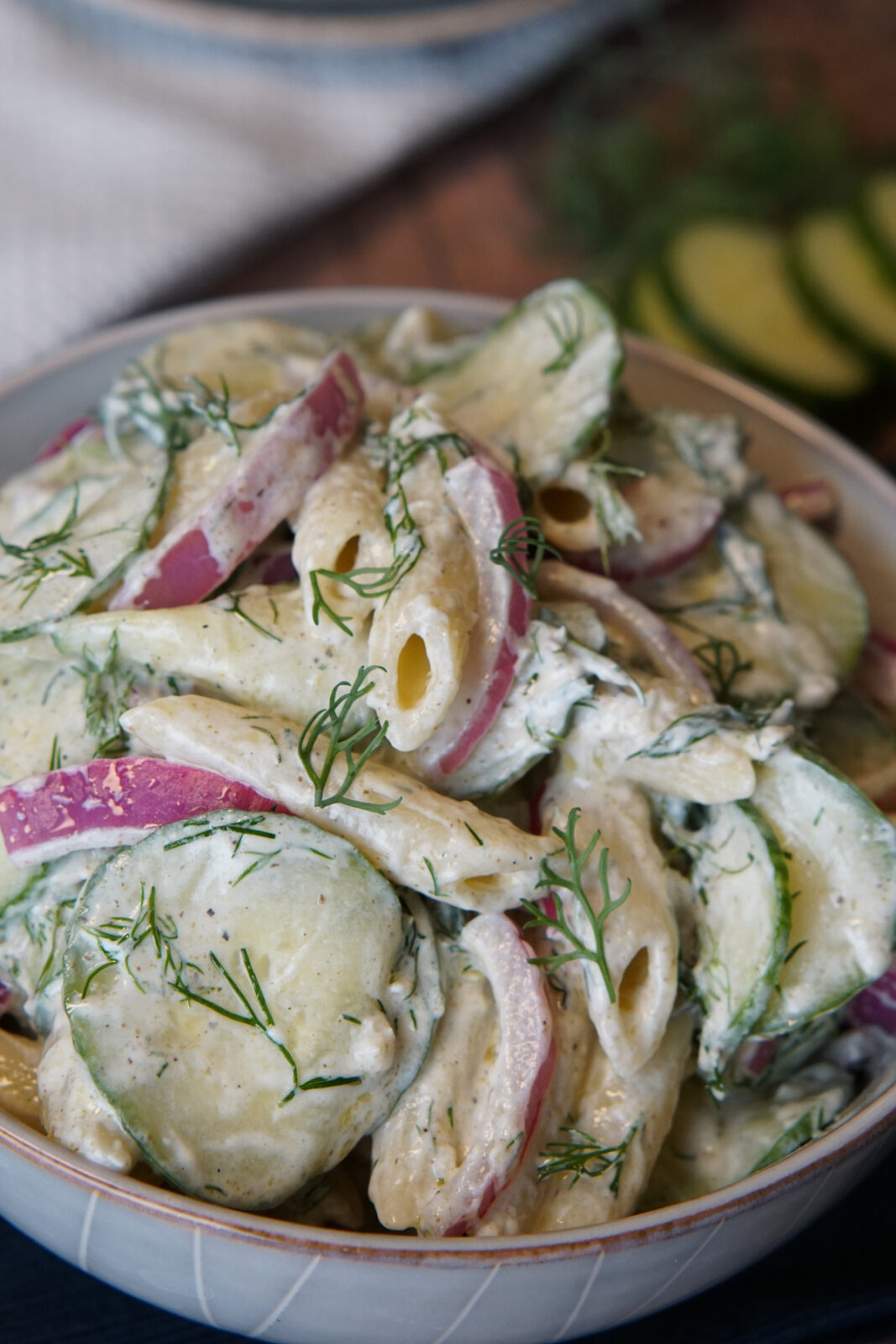 creamy cucumber pasta salad