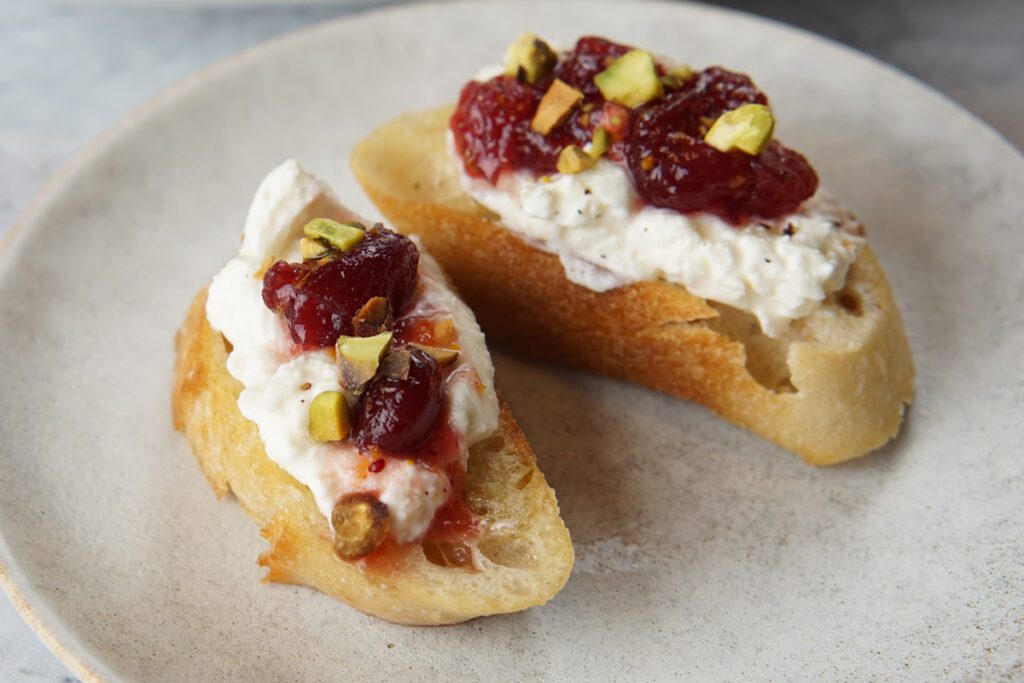 Burrata with cranberries and pistachios