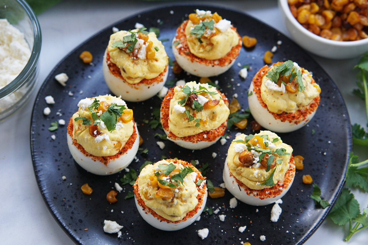 Mexican street corn deviled eggs