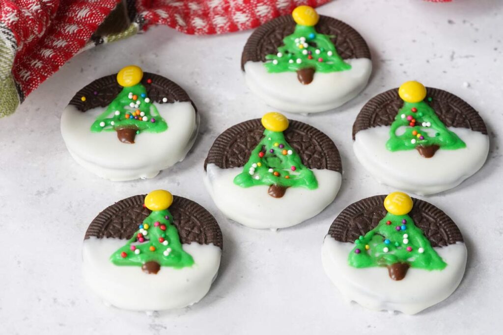 Chocolate dipped oreo christmas trees