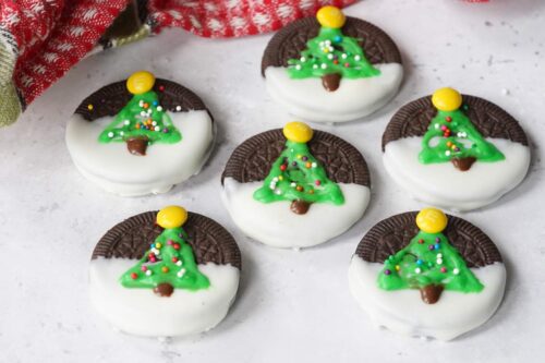 Chocolate dipped oreo christmas trees