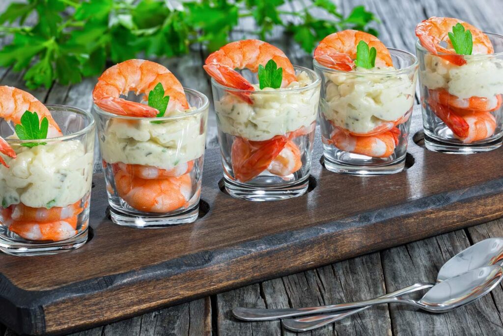 shrimp and herb mayonnaise shot glass appetizers