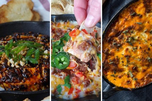 Chili crunch brie, hot taco dip, and pizza dip