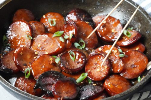 peach-glazed kielbasa