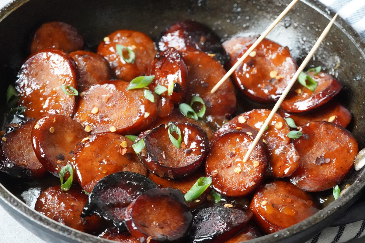 peach-glazed kielbasa