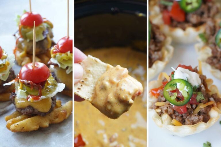 mini burger bites, rotel dip, and taco cups