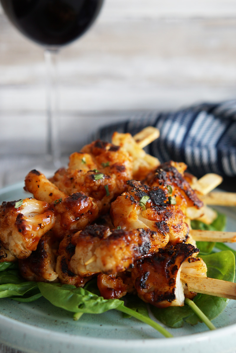 Grilled cauliflower skewers