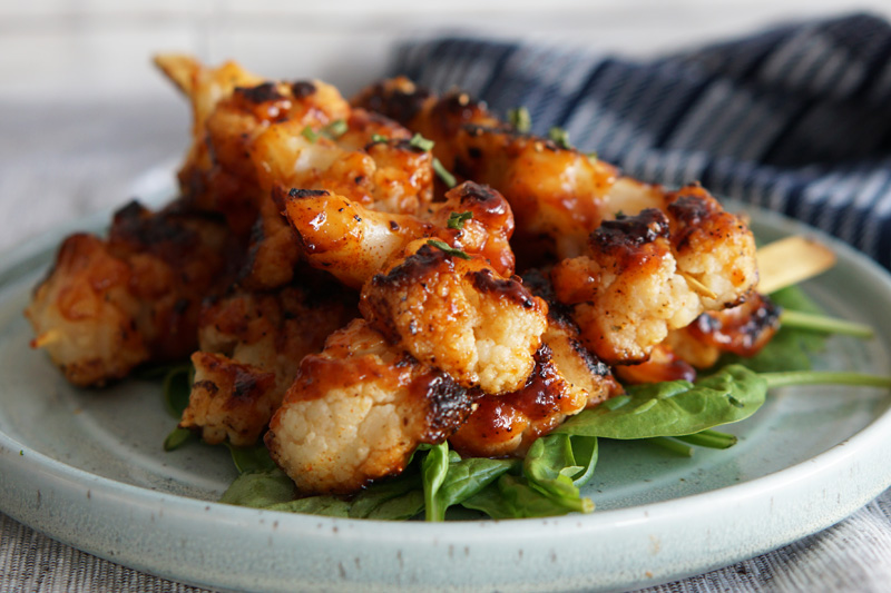 Grilled cauliflower skewers