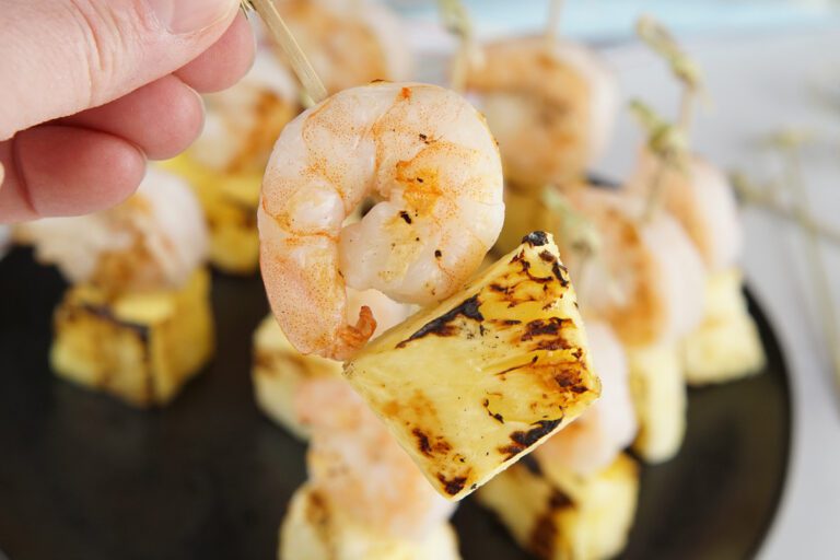 Shrimp and pineapple skewers