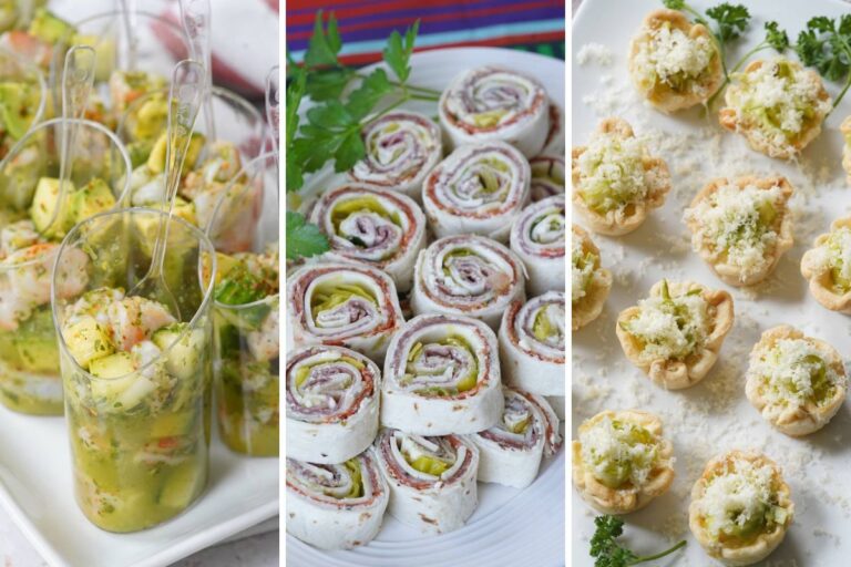 shrimp aguachili, Italian pinwheels, and asparagus tartlets