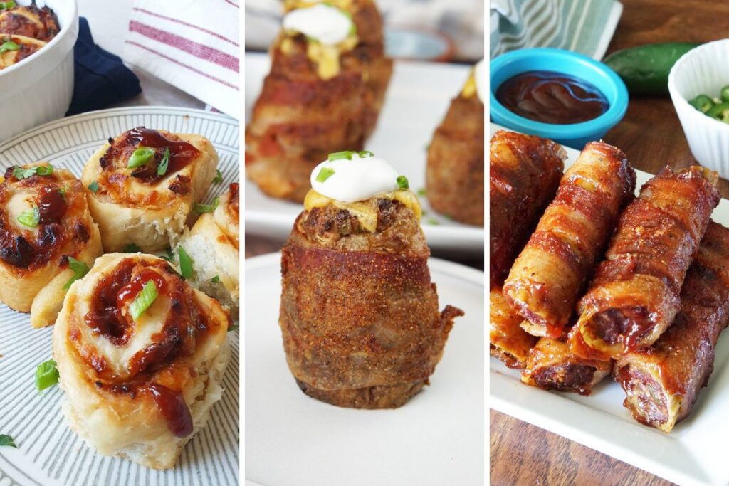 BBQ pulled pork buns, volcano potatoes and shotgun shells