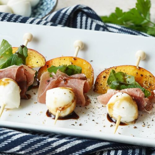 peach mozzarella skewers