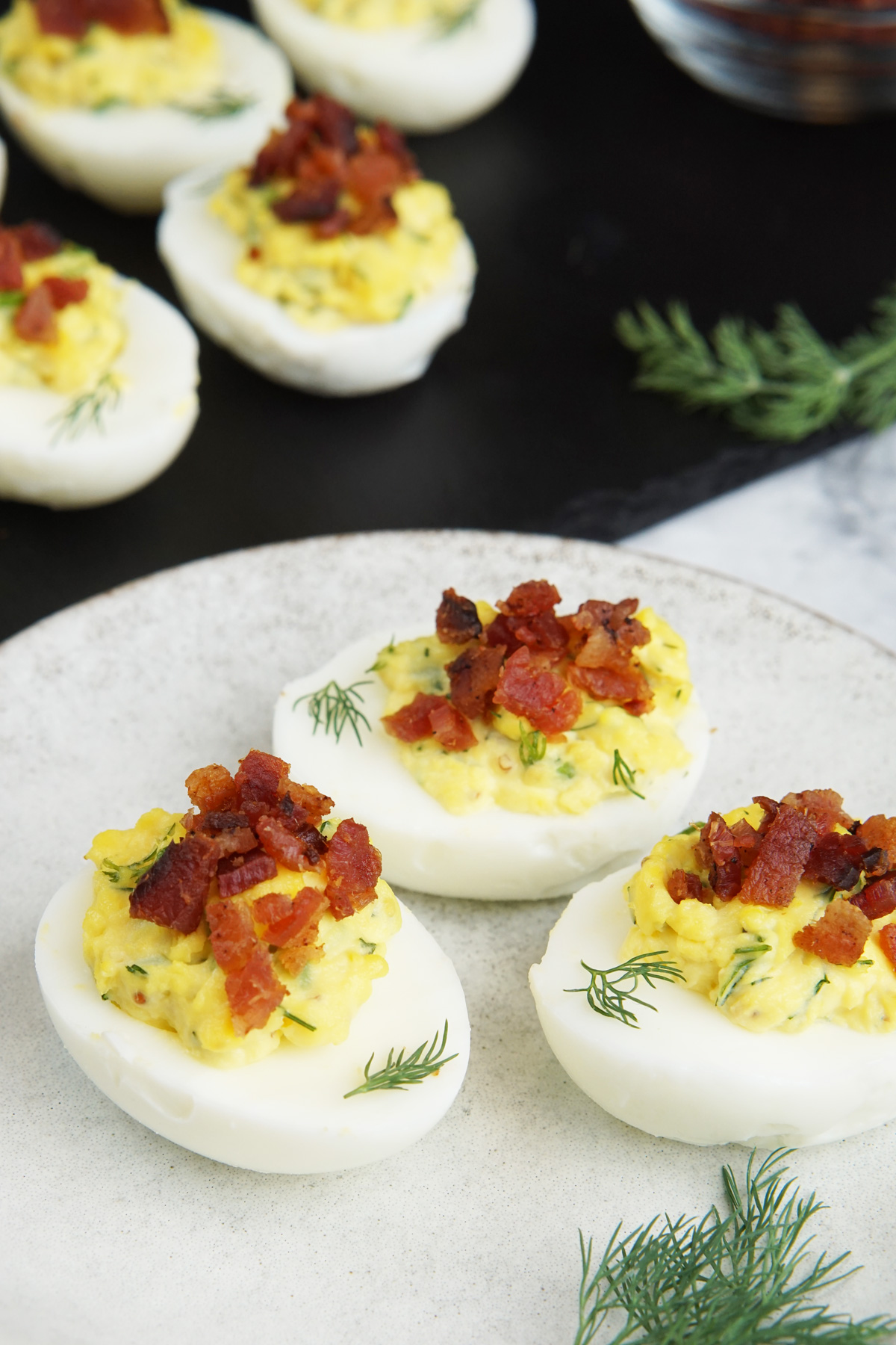 Deviled eggs with bacon crumble