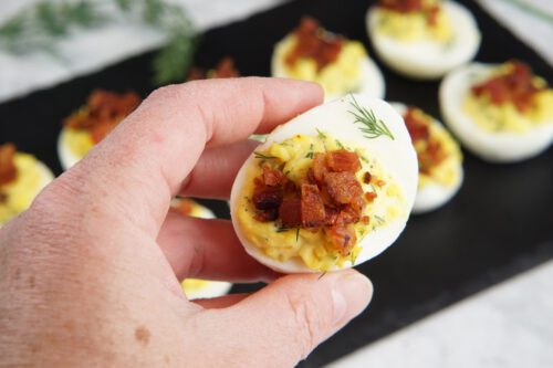 Deviled eggs with bacon crumble