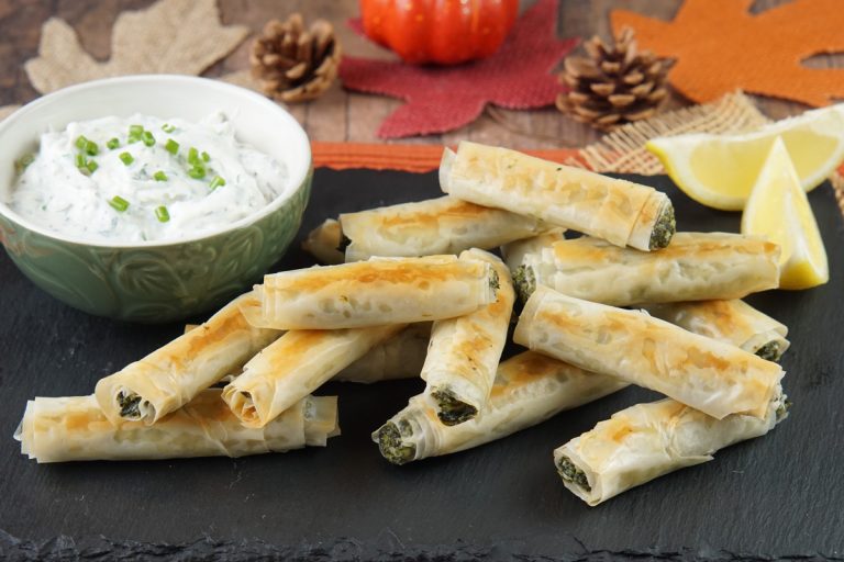 Spinach feta phyllo rolls