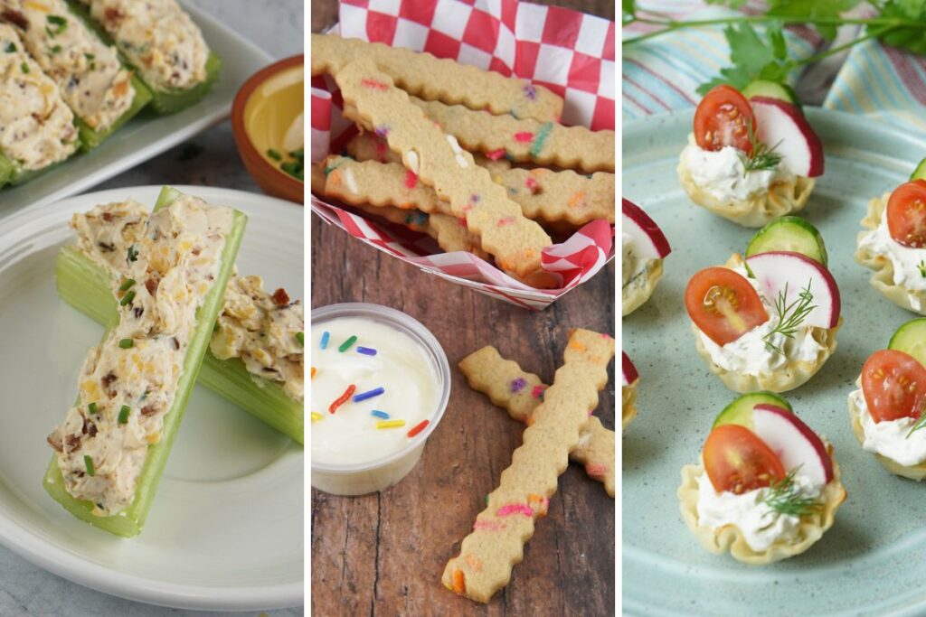 stuffed celery, cookie fries, and herb veggie cups