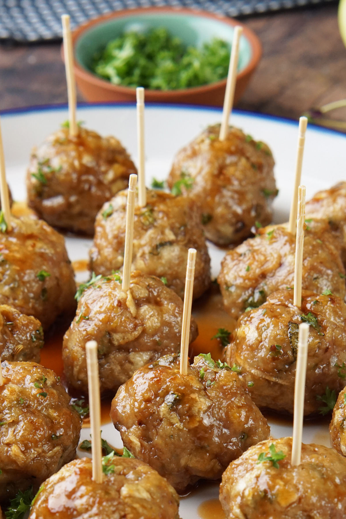 Apple cider glazed pork meatballs