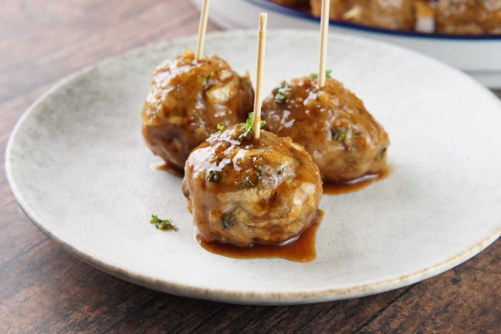 Apple cider glazed pork meatballs