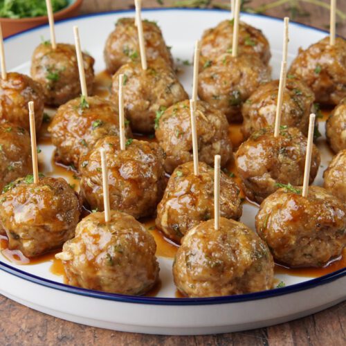 Apple cider glazed pork meatballs