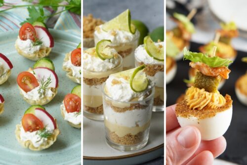 herb veggie cups, key lime pie parfaits, and bloody mary deviled eggs