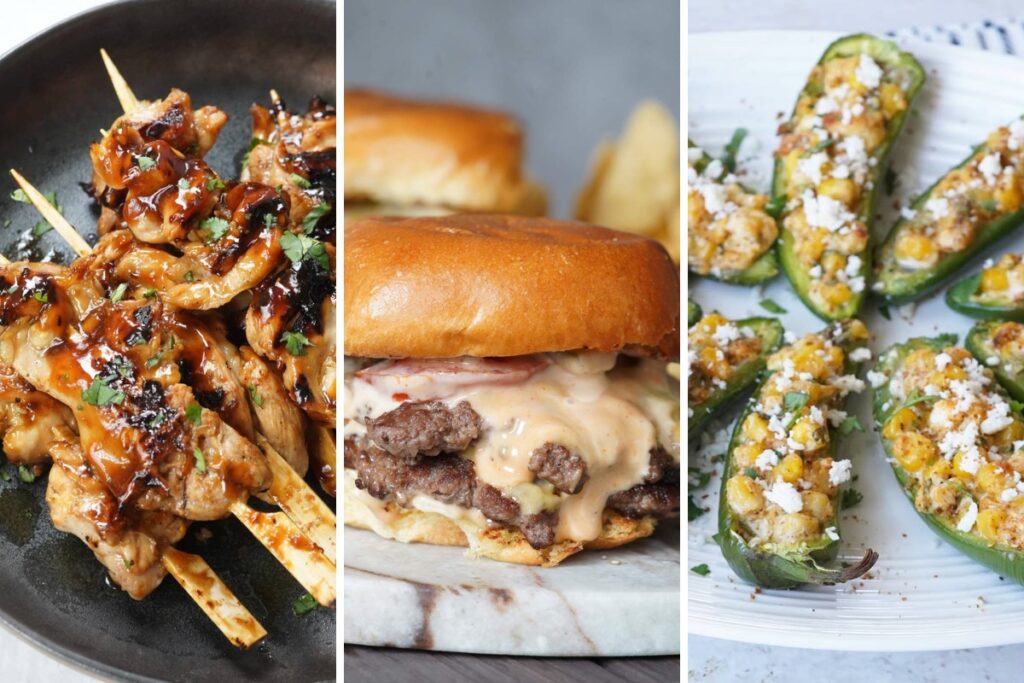 Bourbon chicken skewers, smash burgers, and street corn poppers
