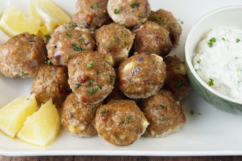 Chicken meatballs with tzatziki