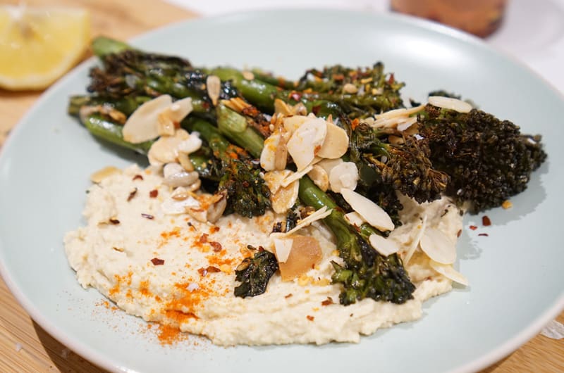 roasted broccoli and hummus