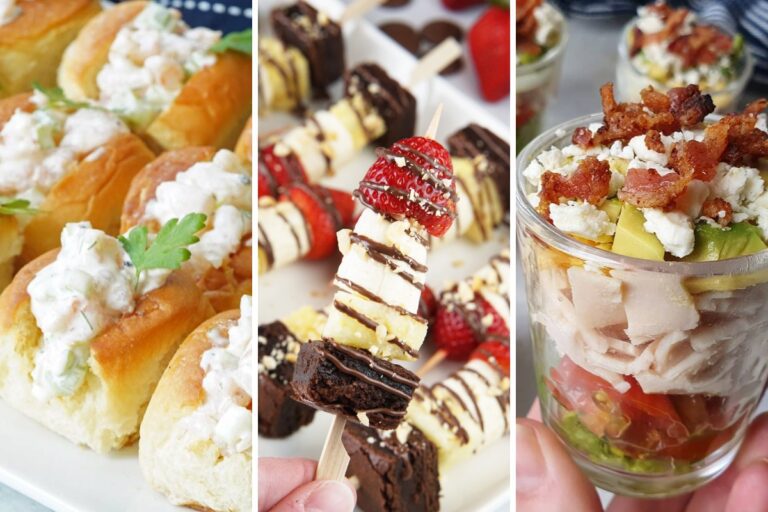 shrimp rolls, banana split skewers, and cobb salad cups
