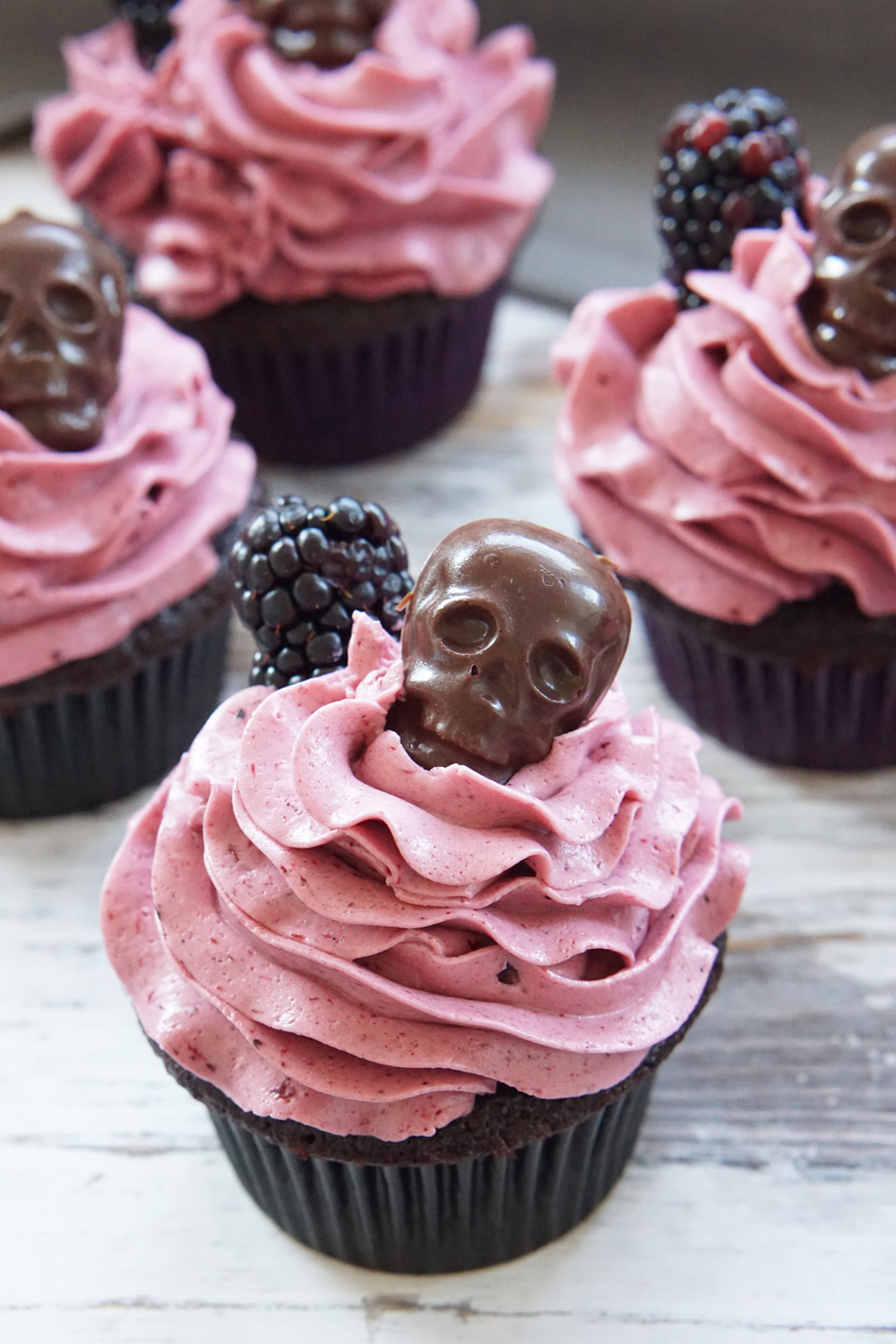Blackberry skull cupcakes