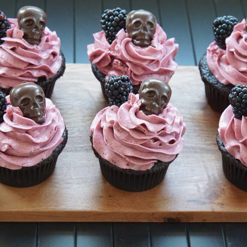 Blackberry skull cupcakes