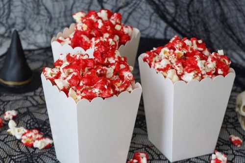 blood red candy popcorn