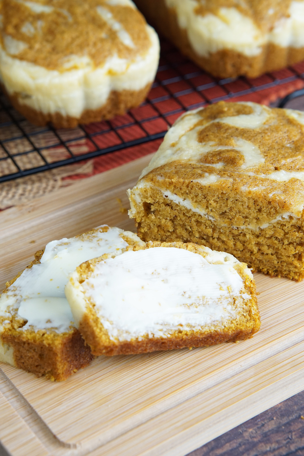 Mini pumpkin & cream cheese loaves