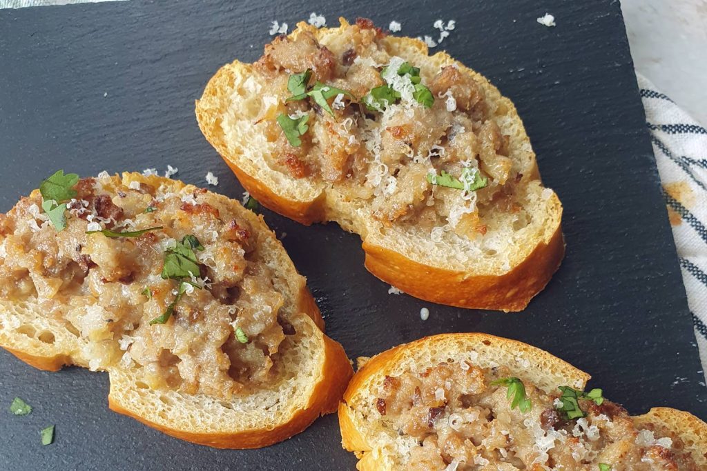 sausage and cheese crostini