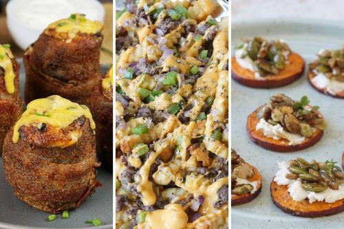 volcano potatoes, philly cheesesteak fries, and sweet potato bites