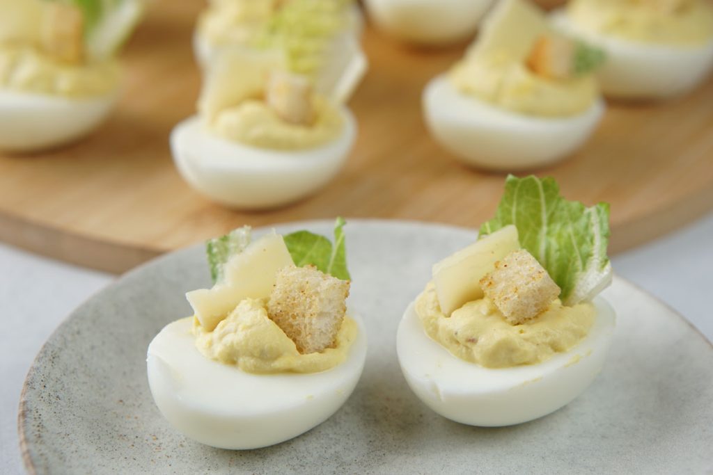 Caesar salad deviled eggs